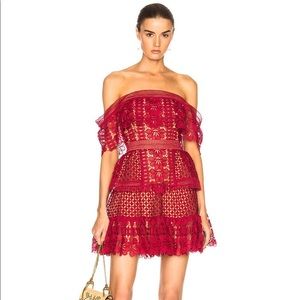 Self Portrait Off The Shoulder Guipure Mini Red Dress Size 0